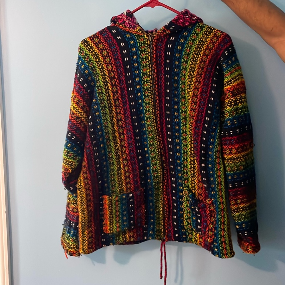 Multicolored zip up hoodie 100% wool. Size medium